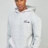 SikSilk Script Embroidery- Hoodie - Grey Marl -Heren Kledingwinkel b0e5f14326b546adb3303ad623c350a2